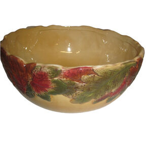 Fall Polished Pottery Autumn Green Leaf Cream Bowl